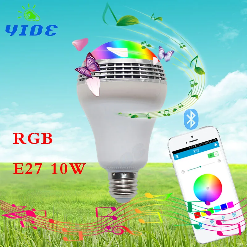 Yioe smart led лампочки RGB Беспроводной Bluetooth Динамик 85 В 265 E27 10 Вт лампа Аудио Громкий