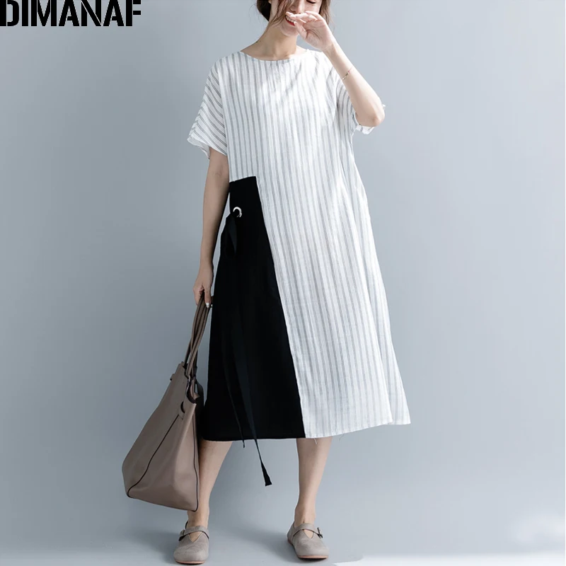 Dimanaf Женский летнее платье больших размеров хлопковое женское Vestido свободная