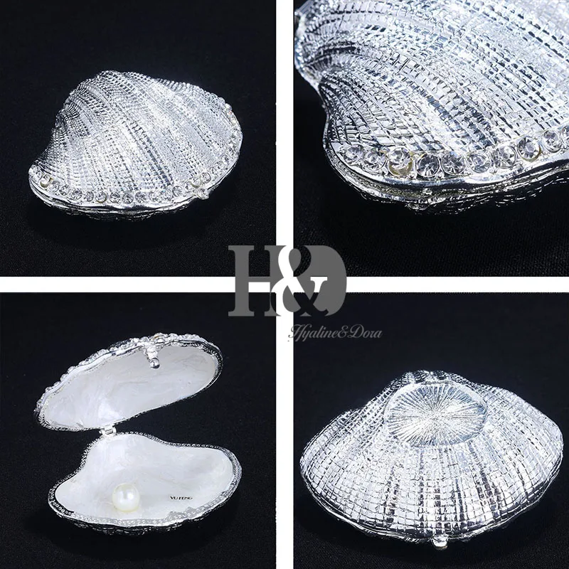 H&D Silver Mussel Hinged Trinket Box Wedding Ring Holder Metal Seashell Figurine for Display|Статуэтки и миниатюры| |