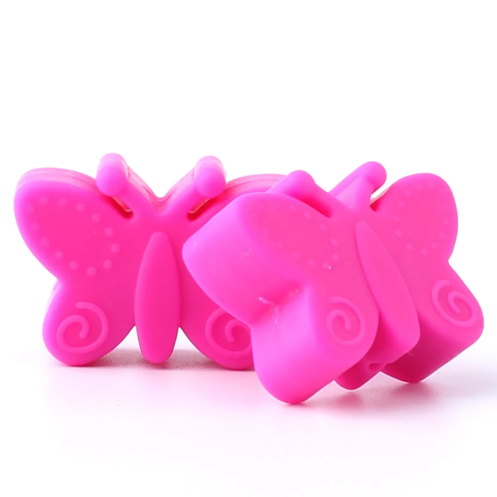10pcs Fuchia 10 шт 30 мм Силиконовые Бусины-бабочки для прорезывания зубов для изготовления ювелирных изделий своими руками из бисера без бисфенола, силиконовые детские игрушки для прорезывания зубов и ожерелья - Цвет: 10pcs Fuchia