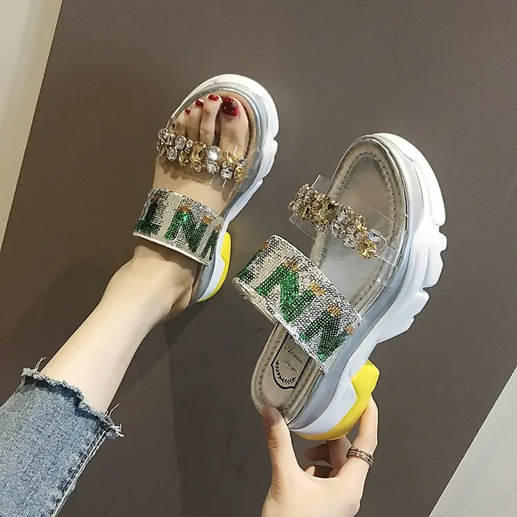 Сандалии на толстой подошве Новинка лета 2019 модные сандалии с открытым носком