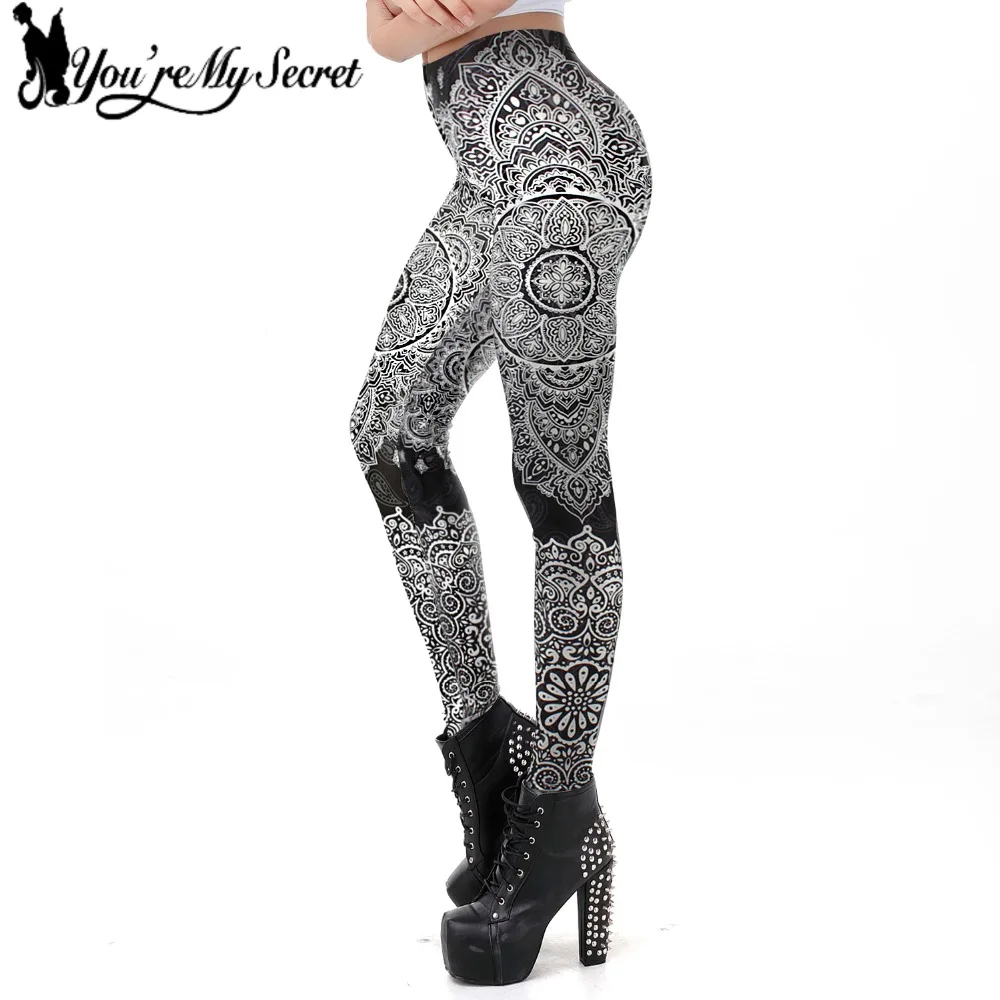 Женские леггинсы с принтом You're My Secret серые мандалы|fitness pants|black leggings womenblack |