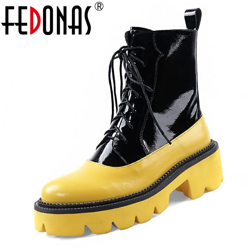 FEDONAS/2020 г. Новые модные зимние женские высокие сапоги из лакированной коровьей