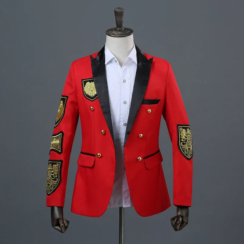 

Men's Double-breasted Medal Suit Autumn Dress Korean Ternos Slim Fit Masculinos Dress Coat