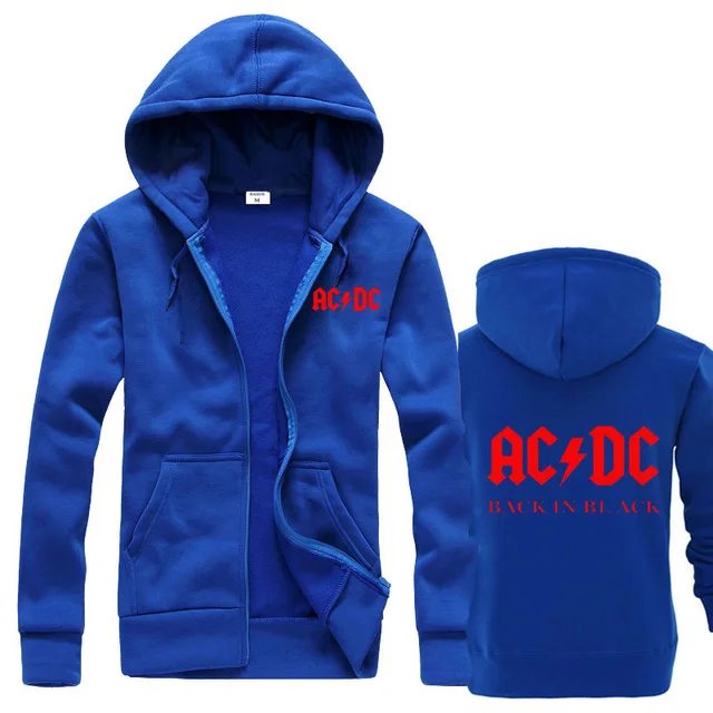 Осень, новинка, мужские и женские толстовки, ACDC, бренд, рок, графический принт, повседневные толстовки, хип-хоп, ZipperFashion, с капюшоном, Hombre - Цвет: Blue