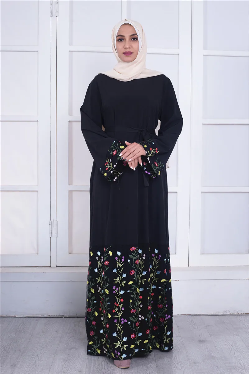MISSJOY Новые Арабские abaya макси платья мусульманские для женщин Кафтан Мода с расклешенными рукавами Цветочная вышивка кружево Бангладеш Исламская одежда