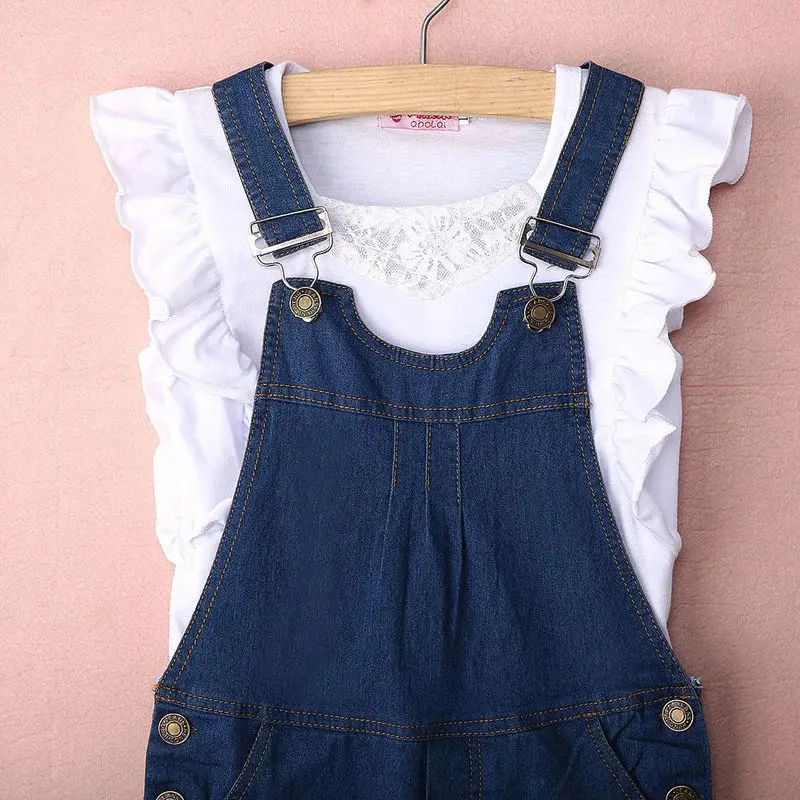 Жилет + джинсы девушка летняя одежда установить Dungarees жилет ботва белый