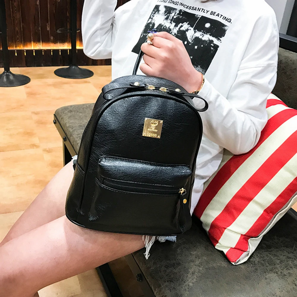 Модные женские рюкзаки Мультифункциональный водонепроницаемый ПУ ранец винтажного стиля Ретро черный коричневый Большая вместимость.