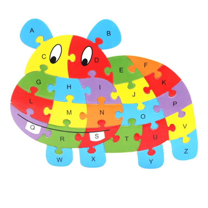 

Wooden Lion Hippo Elephant Dinosaur English ABC Alphabet Learning Puzzles Jigsaw Intelligence Games Toys Education Children Kids