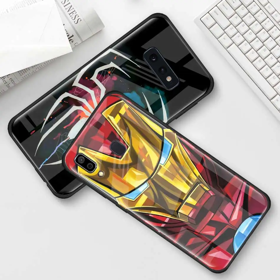 Чехол из закаленного стекла с изображением Железного Человека-паука для samsung Galaxy S10 S10e S9 S8 S10 Plus Note 9 A50 A30