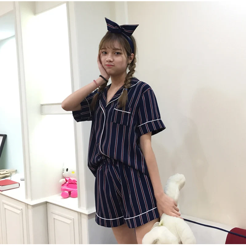Kawaii принт комплект из двух предметов женские пижамы рубашка и шорты корейская мода свободные пижамы Женская повседневная домашняя одежда