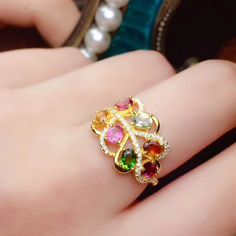 Женские кольца с натуральным турмалиновым листом PROCOGEM праздничные подарки