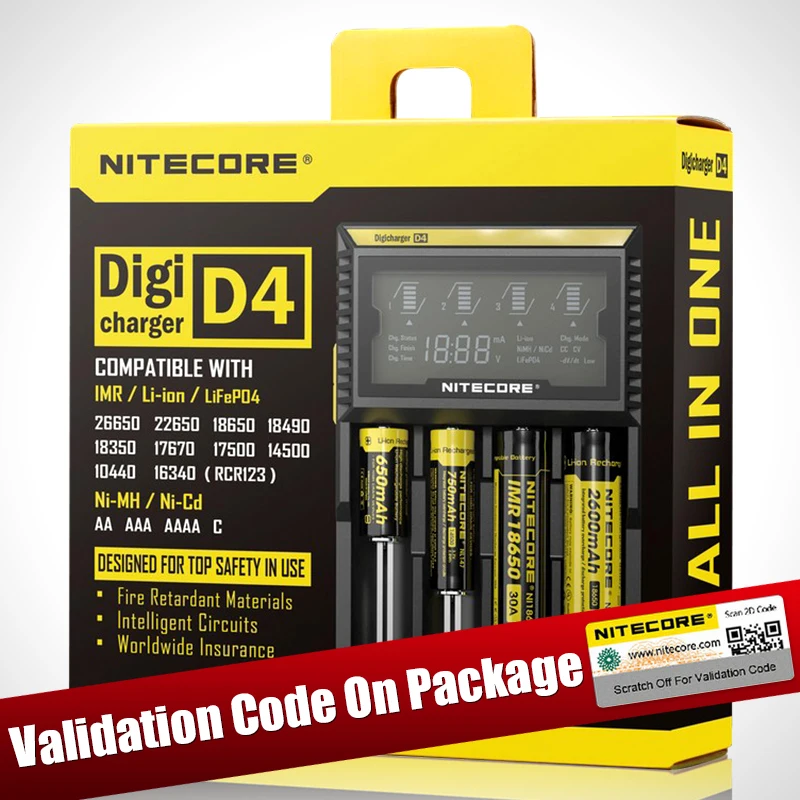 

Nitecore D4 D2 New I4 I2 Digicharger LCD Intelligent Circuitry Global Insurance li-ion 18650 14500 16340 26650 Battery Charger