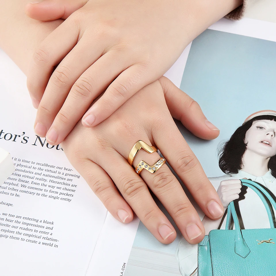 

BORASI Vintage Ring Rhombic Crystal Ring Gold-Color 316L Stainless Steel Rings For Female Party Fashion Jewelry Wedding Brands