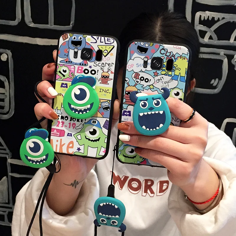 For Samsung note9/note8 case soft cartoon big eye cover for galaxy note5 cute A9star/A9s/A8s/A6s + 3D holder strap |
