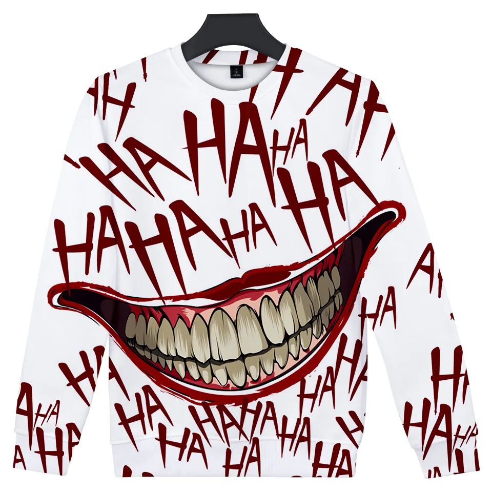 Забавная Толстовка HAHA Joker с 3D рисунком Свитшот Crazy Smile на Хэллоуин модная уличная