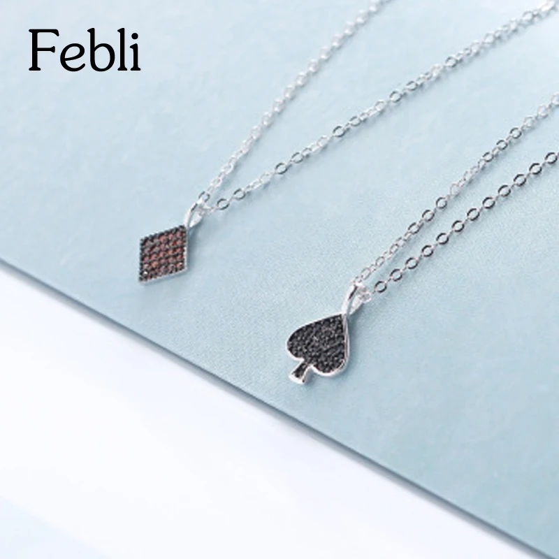 Febli S925 Серебряный Модный и простой карты покер ключицы цепи для женщины с