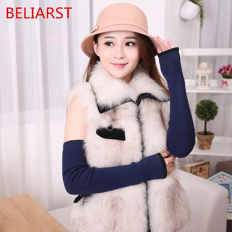 

BELIARST Cashmere Arm Sleeve Cuff Woman Long Section Refers To The Mittens Knit Double Thick Warm Wool Line Fake Sleeves