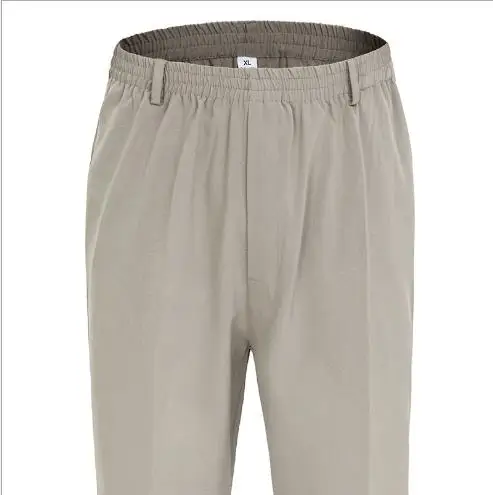 beige pants Летние тонкие повседневные брюки для мужчин, шелковые мужские брюки, очень большой размер, высокая талия, эластичная талия, брюки для папы, мужская одежда - Цвет: beige pants
