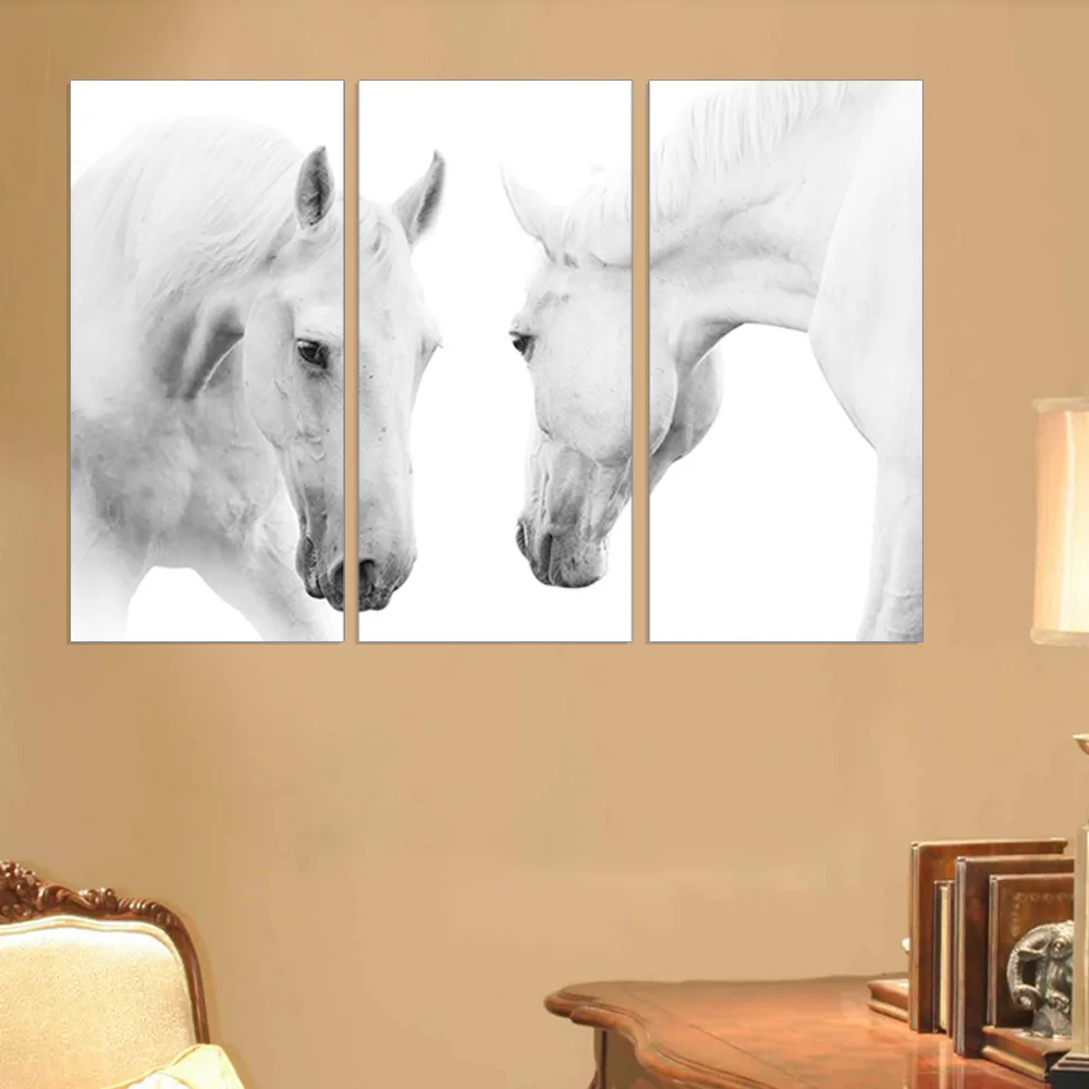 Modern White Horse Canvas Painting Animal Head Photo Art Print Wall Sticker Picture Oil Home Decoration Unframed 3pcs | Дом и сад