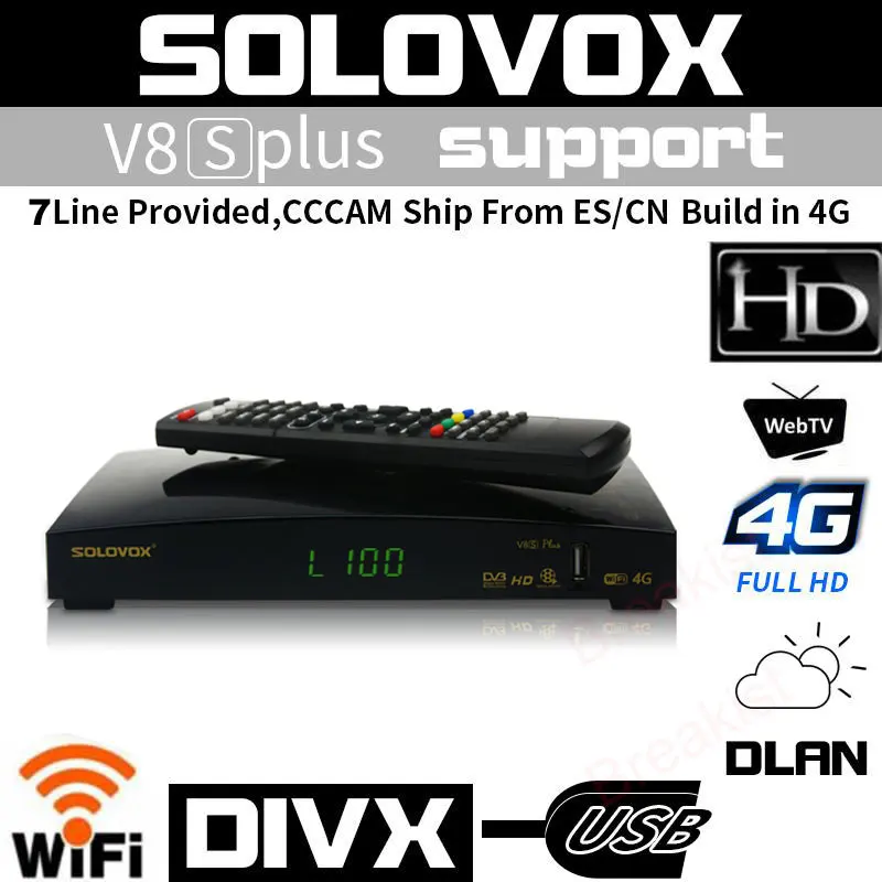 Спутниковый ТВ приемник solovox V8S плюс DVB-S2 цифровой поддержки Испания cccam линии NEWCAMD USB Wi-Fi 4 K Youtube спутниковый ресивер