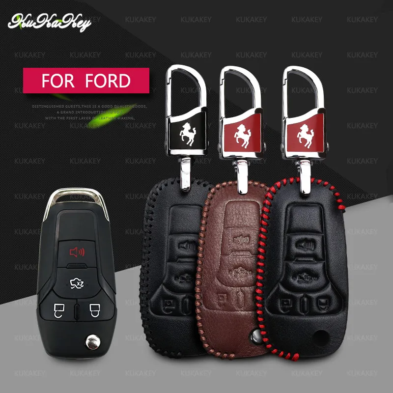 Кожаный чехол для ключей KUKAKEY Ford Focus Fiesta Transit Ecosport Kuga дистанционного ключа