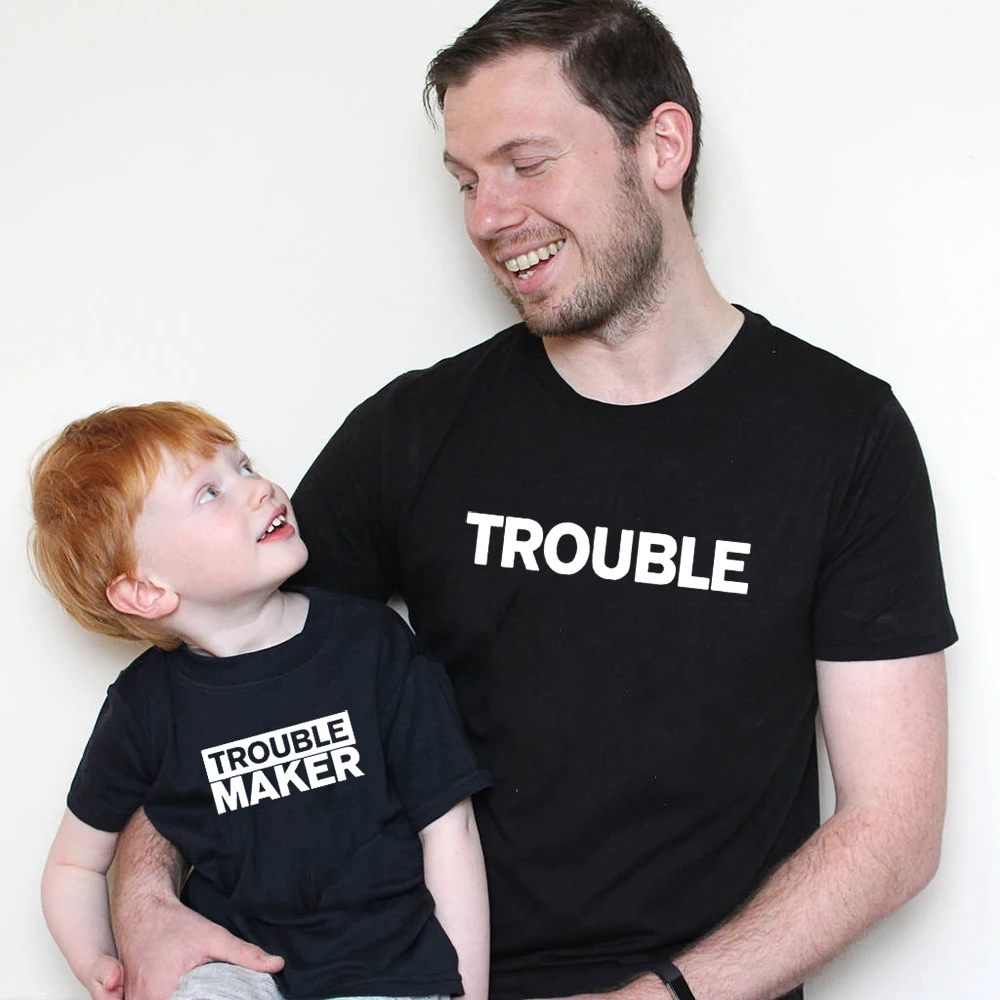 Trouble & Trouble Maker-Camiseta a juego para padres e hijos, ropa para padres e hijos, ropa familiar-1
