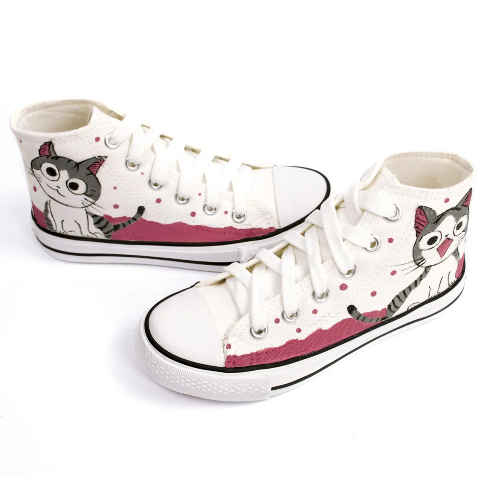 Children's Shoes Cartoon Hand-painted Cute Cat High Tie Canvas Boys and Girls Casual Students Lovers | Детская одежда и обувь
