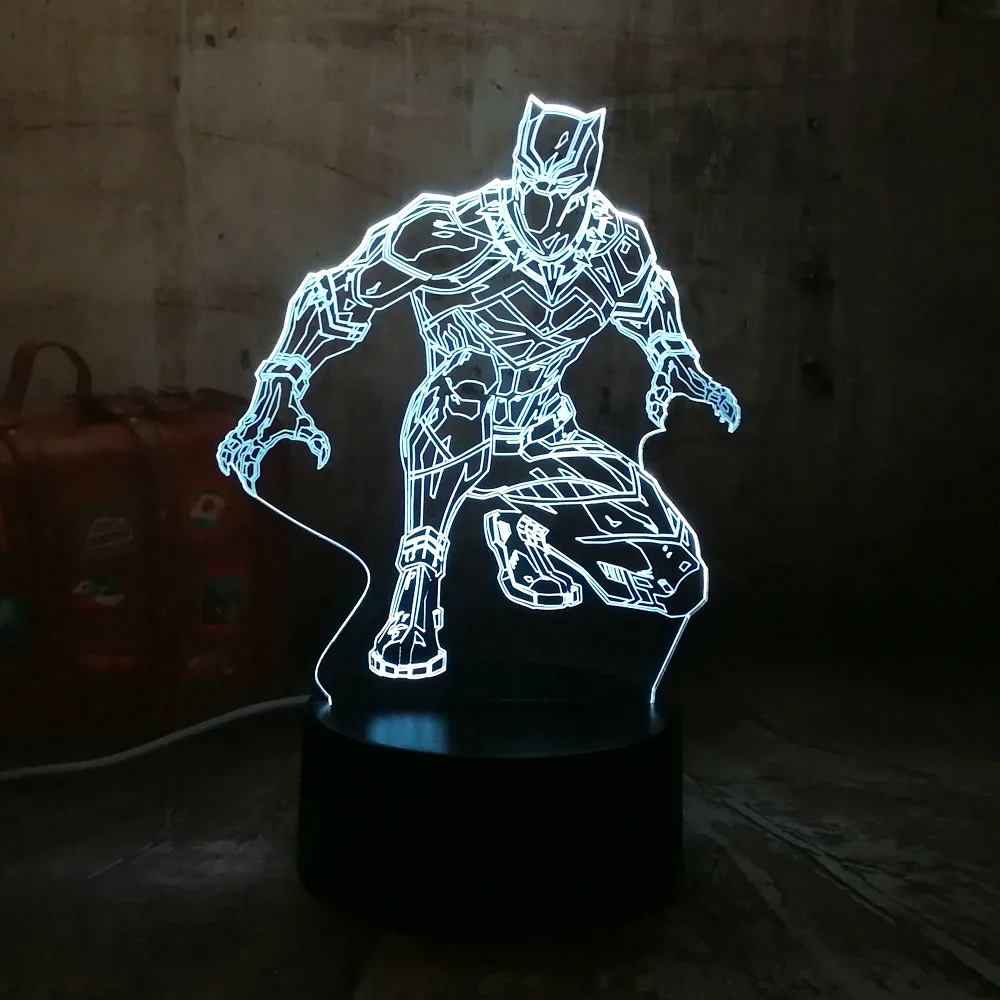 Прохладный черный пантера герой комиксов Marvel 3D светодиодный ночной Светильник RGB 7 цветов Настольная лампа для детей Детская одежда для мальчиков, подарок на Рождество, домашний декор