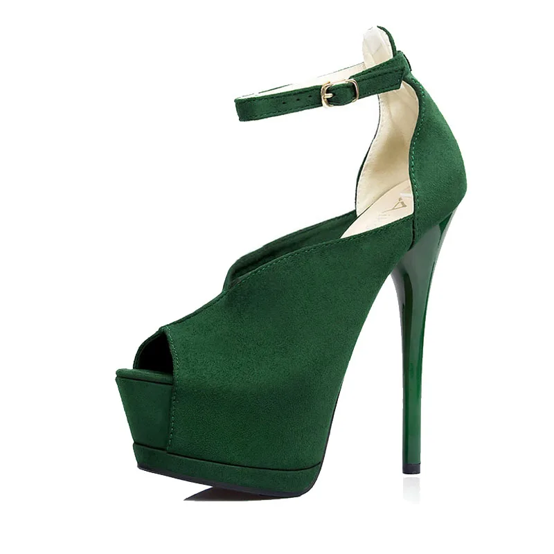 Женская мода Насосы 14.5 СМ Высокие Каблуки Сандалии Пряжка Ремешка Peep Toe Обувь