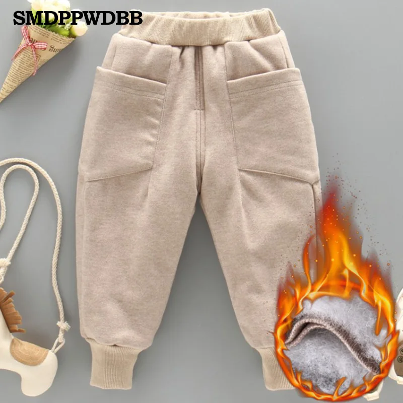 SMDPPWDBB 90 130 см повседневные Зимние флисовые штаны для мальчиков утепленные брюки