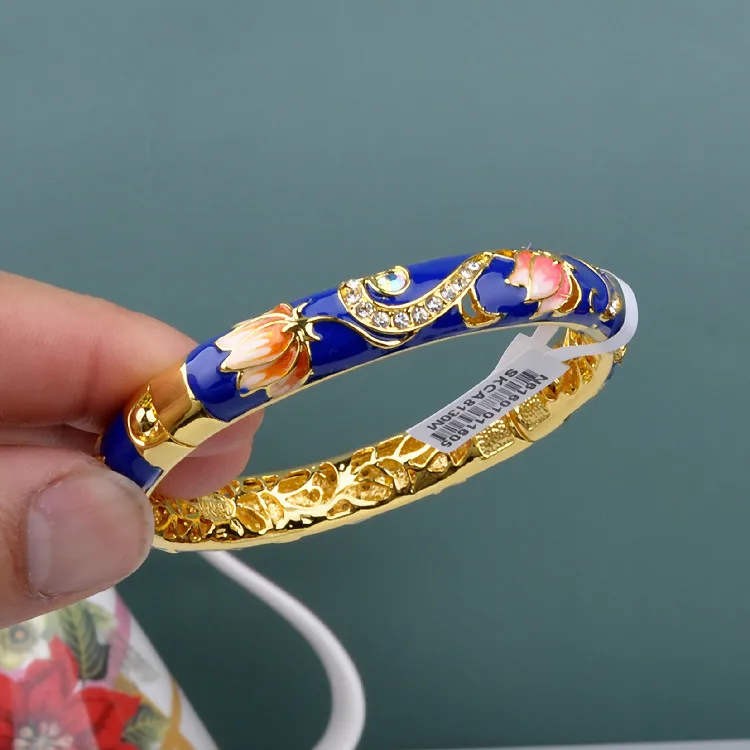 Cloisonne bracelet Double crystal female national wind GP jewelry gift 1PCS | Bangles