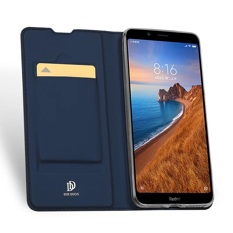 blue Чехол-книжка для Xiaomi Redmi 7A с отделением для карт, чехол-кошелек с подставкой из искусственной кожи и ТПУ, Мягкий бампер, защитный чехол для мобильного телефона - Цвет: blue