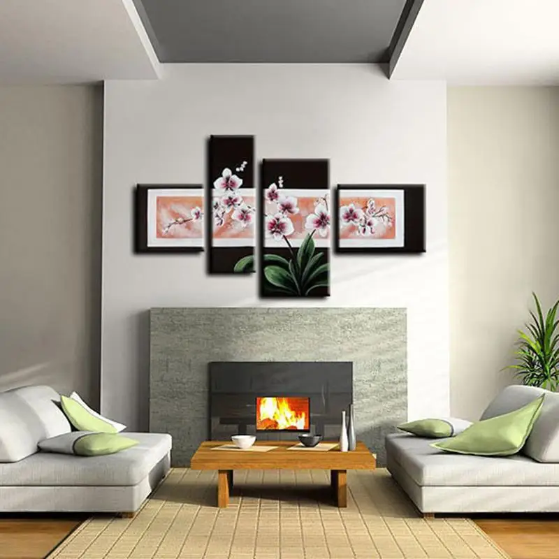 

Modern Exquisite Flower Oil Paintings on Canvas Abstract for Living Room Decor Hand Painted 4 Panel Art and Craft Wall Picture