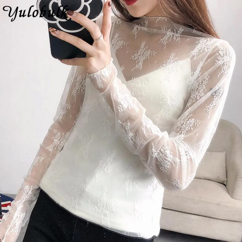 S XL Женская Весенняя белая кружевная футболка Сетчатая Прозрачная майка с