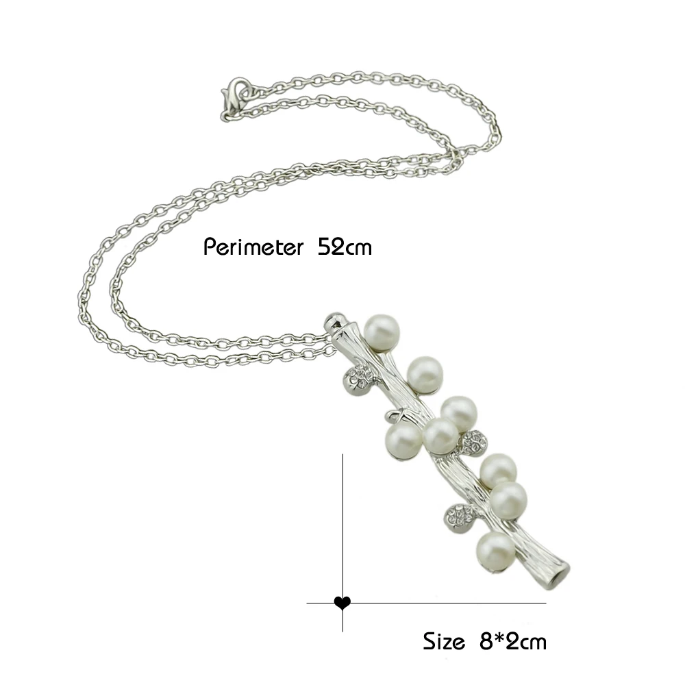 Украшение FANHUA серебристого цвета с длинной цепью, воротником, серыми и белыми подделочными жемчужинами и подвесками в виде узора ствола. Ожерелье для женщин.