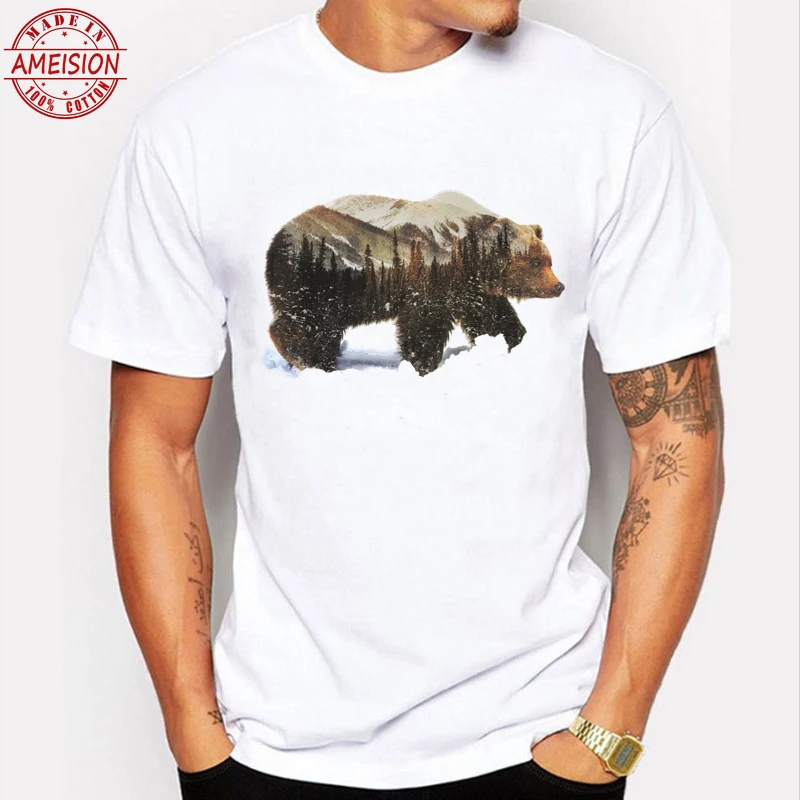 2019 Новые мужские футболки Harajuku Arctic Grizzly Bear с принтом топы короткими рукавами