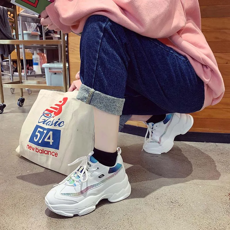 Повседневная Белая обувь женские кроссовки на платформе zapatos de mujer Новинка 2019