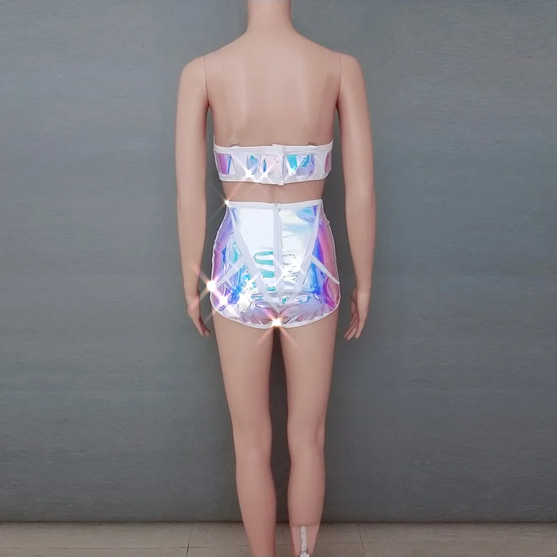 Reflective Light Laser Fabric 3 Pieces Set Jazz Dance Outfit Nightclub Female Singer Stage Wear Sexy DJ DS Performance Costume