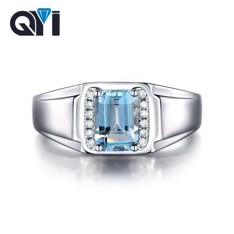 

QYI simple elegant 1.5 ct emerald cut sky blue topaz Ring 925 sterling silver Gemstone fine jewelry for women with jewelry box