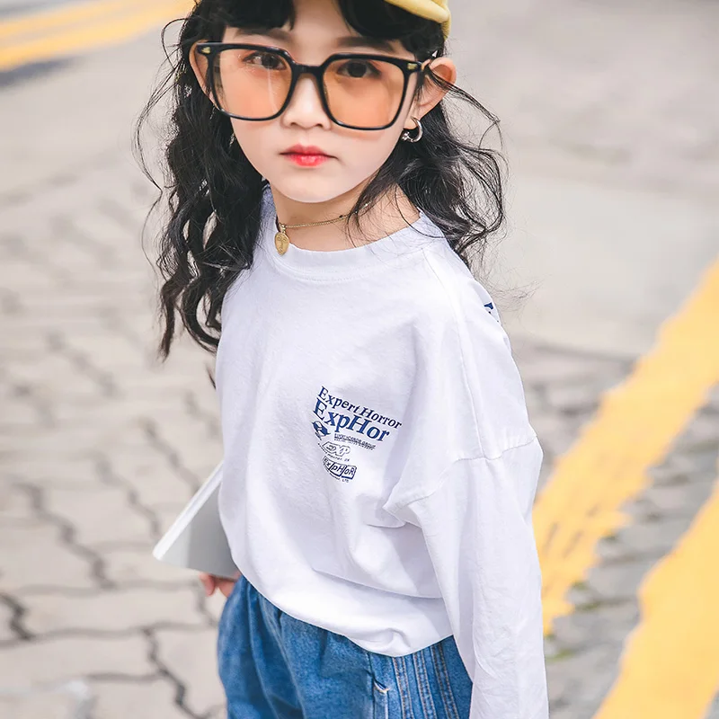 Весна Осень 2019 г. новая детская футболка с длинными рукавами джемпер для девочек