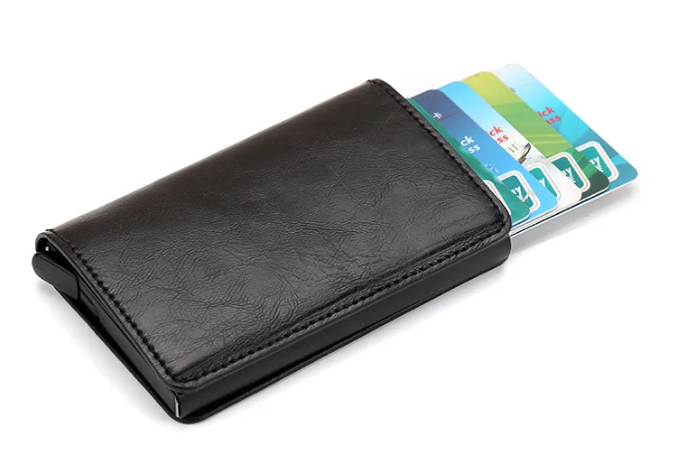 Новая мода мужской кожаный кредитный держатель для карт блокирующий RFID Алюминиевый Чехол для карт женский тонкий металлический короткий кошелек для мужчин