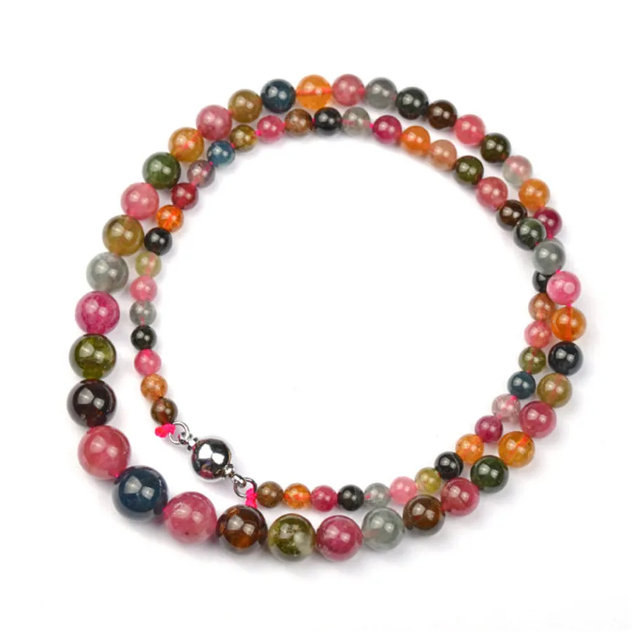 

4-9mm Genuine Natural Colorful Tourmaline Gem Stone Crystal Round Clear Colorful Beads Necklace Mother's Gift