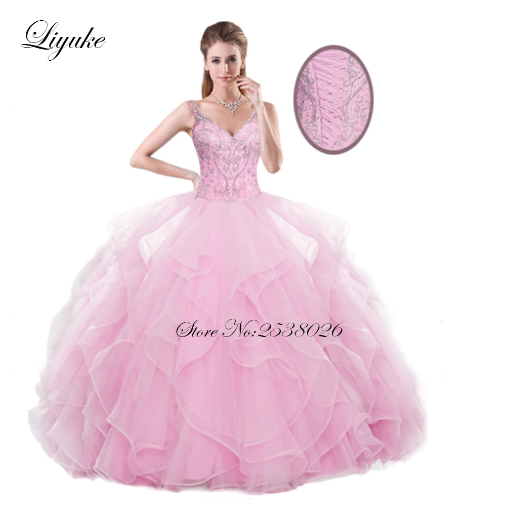 Liyuke Очаровательные бальные платья Quinceanera с Стразы и бисером со шнуровкой на спине