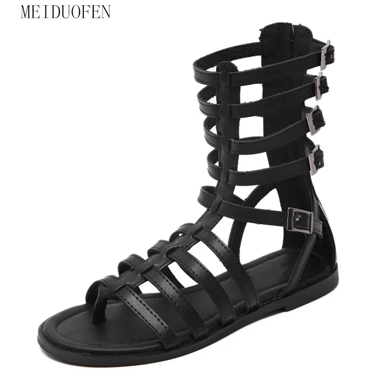 Высокое качество кожа Для женщин Босоножки в римском стиле летние гладиаторские