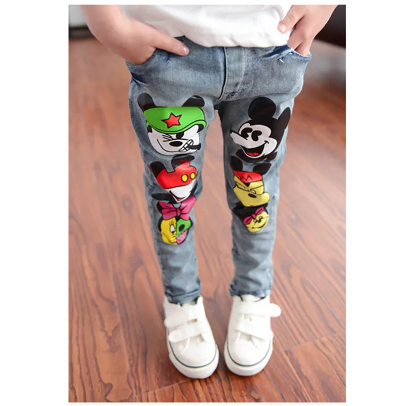 Джинсы для маленьких девочек джинсы с героями мультфильмов осенне зимние на