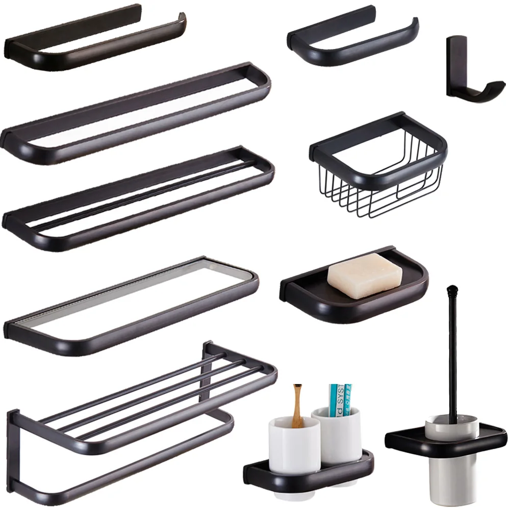 Leyden ORB Brass Bathroom Hardware Sets Black Towel Bars Toothbrush Holders Rack Paper HolderBathroom Accessories Set | Обустройство