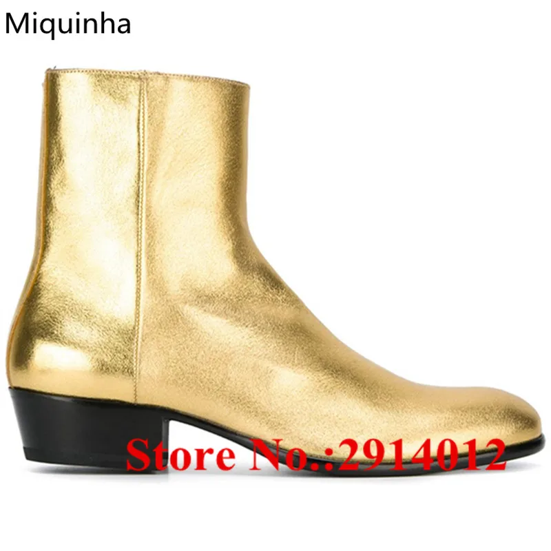 Модные новые Bota Masculina Золотой Серебряный металлический кожаный Wyatt ботильоны с