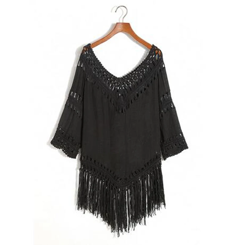 Длинный свободный свитер с бахромой v-образным вырезом пуловер блузка тонкая