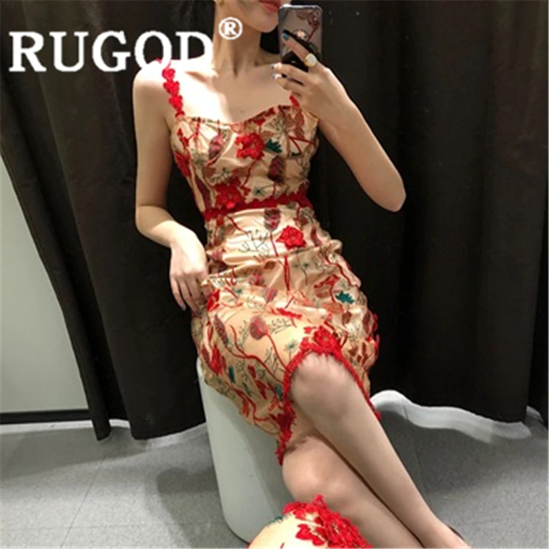 Женское винтажное платье макси RUGOD узкое длинное на тонких бретельках с